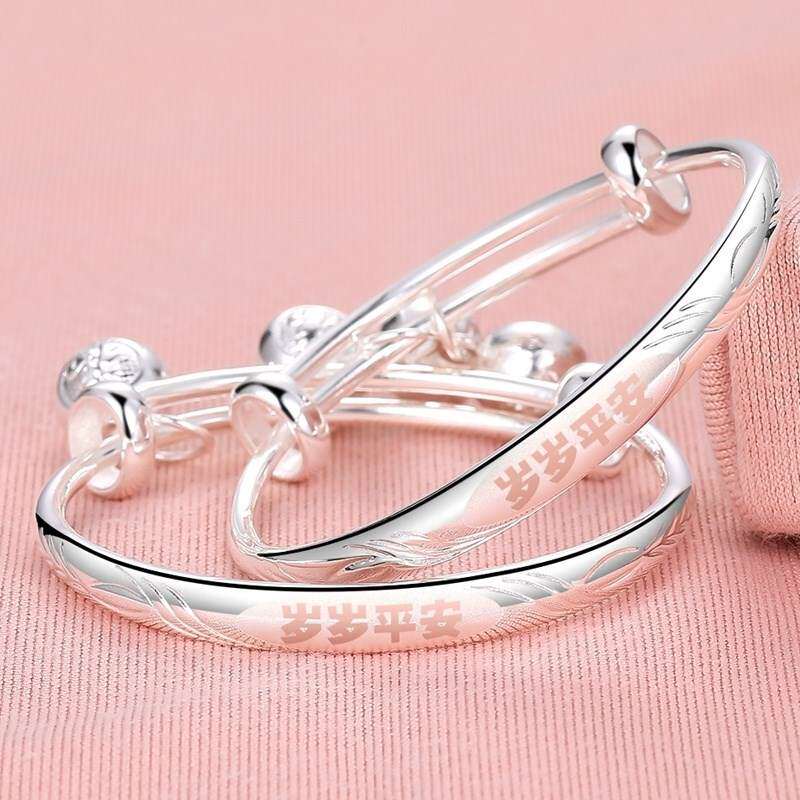极速宝宝银镯子一对手镯男孩w新生的婴儿一周岁银手镯出生女宝礼