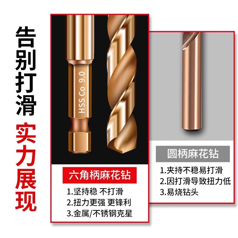 热销M35含钴高硬度六角柄麻花钻不锈H钢金属打孔专用钻头木工电钻