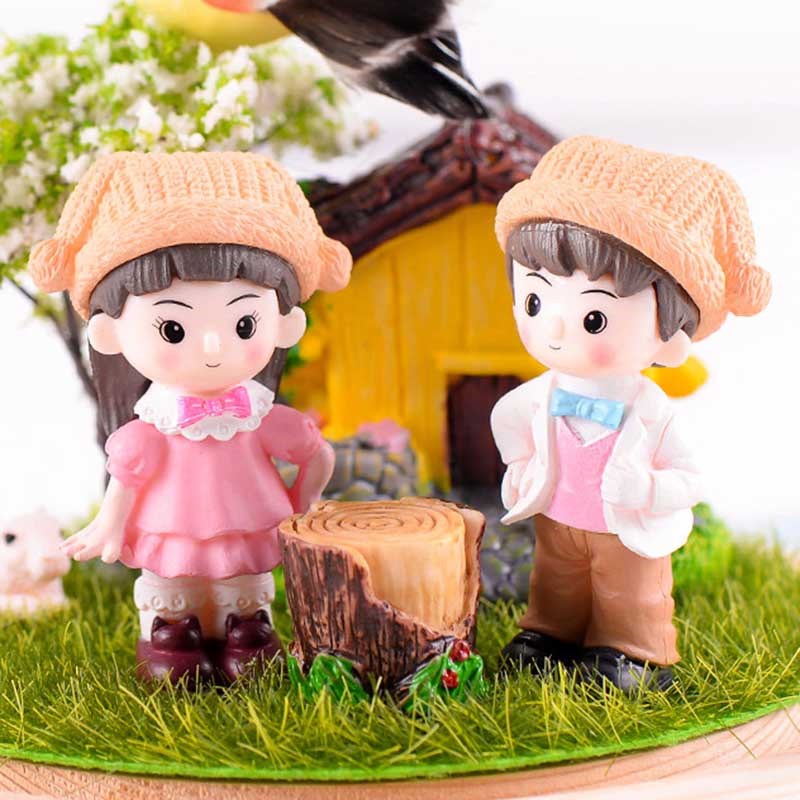 热销微景观可爱情侣小人摆件 创意摄影手工蛋糕装S饰卡通人物摆设