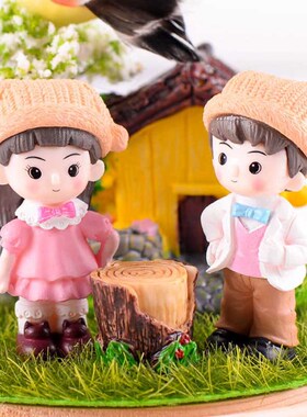 热销微景观可爱情侣小人摆件 创意摄影手工蛋糕装S饰卡通人物摆设