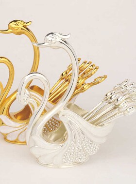 速发欧果轻奢复古创意天鹅水式叉金属甜品勺家用礼日礼物装饰节品