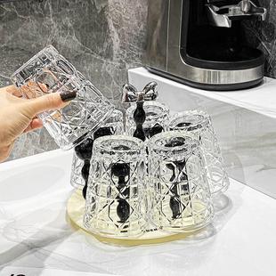 家用耐热茶杯果汁杯带旋转杯架高颜值2024新款 轻奢水杯套装 玻璃杯