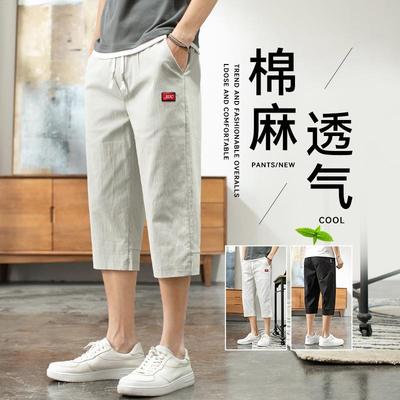 纯棉七分裤男士亚麻短裤夏季7分裤休闲宽松直筒裤子马裤中裤男款6