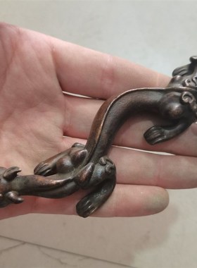 速发古玩铜雕螭把小摆件实心紫铜神兽长龙铜宠铜瑞兽龙玩件小铜器