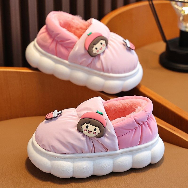 速发棉童儿拖鞋童冬季2205新款包跟防滑防水男孩可爱宝宝毛拖鞋冬