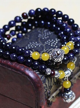 琦毅新款水晶手链 女士蓝砂石佛珠手串复古民族风手饰礼物小商品