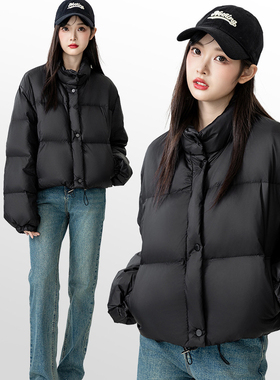 2025冬季新款黑色短款棉服女冬保暖面包服轻薄款外套时尚洋气ak