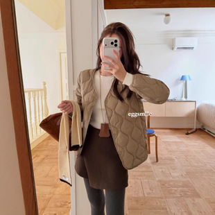 2025冬新款 轻便棉服外套xc 奶油慕斯菱格棉衣轻薄无领棉袄保暖修身