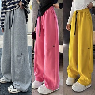 高腰刺绣直筒显瘦运动休闲香蕉xt 女2025秋冬新款 美式 弯刀阔腿裤