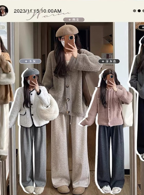 La chbpeall糯米裤女秋冬慵懒感软糯百搭高腰垂感阔腿裤显瘦2