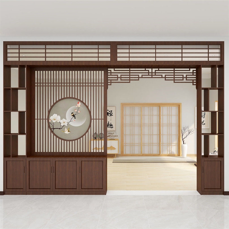 极速新中式实木屏风隔断玄关柜遮挡客厅家用办公室酒店Z装饰储物