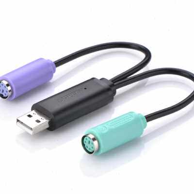 极速绿联ps2转usb转换接头线电脑滑鼠键盘圆口圆头Qusb转接口ps2