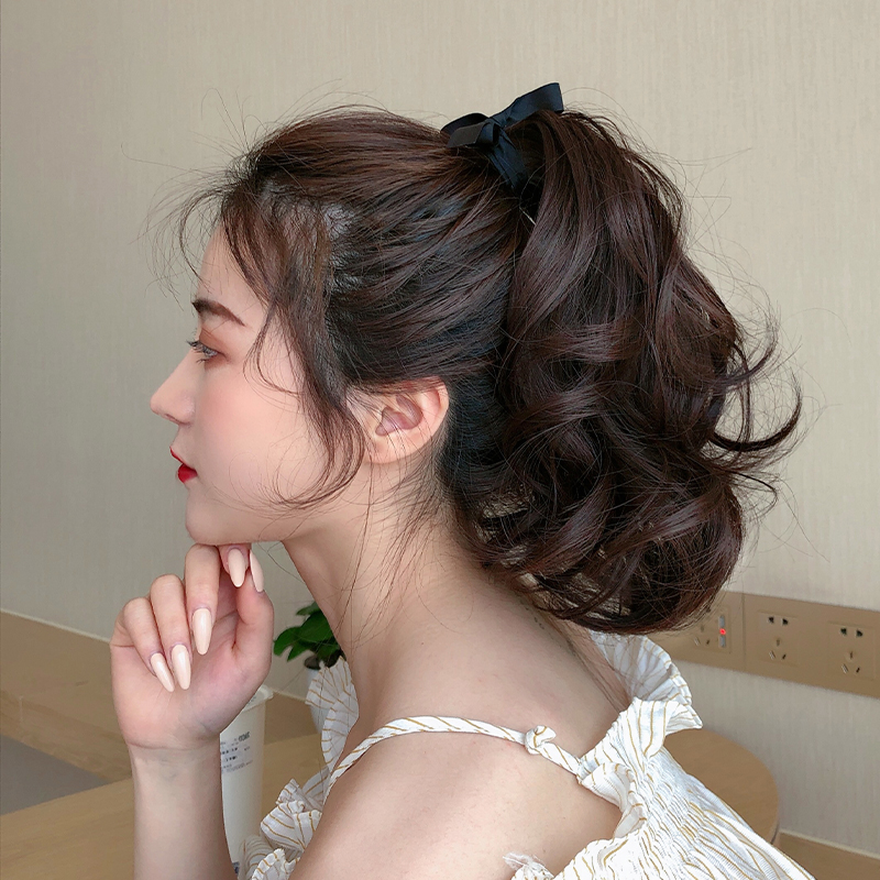 极速假马尾假发女 微卷短辫子隐形短卷发 M绑带式短发假发尾短款