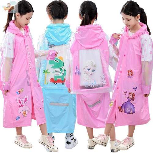 新品卡通儿童雨衣男孩女童幼儿园宝宝防I水雨衣雨披带书包位小学