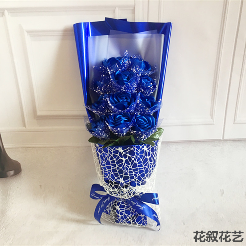 极速手工丝带玫瑰花o束11朵缎带渐层蓝色妖姬母亲节情人节礼物