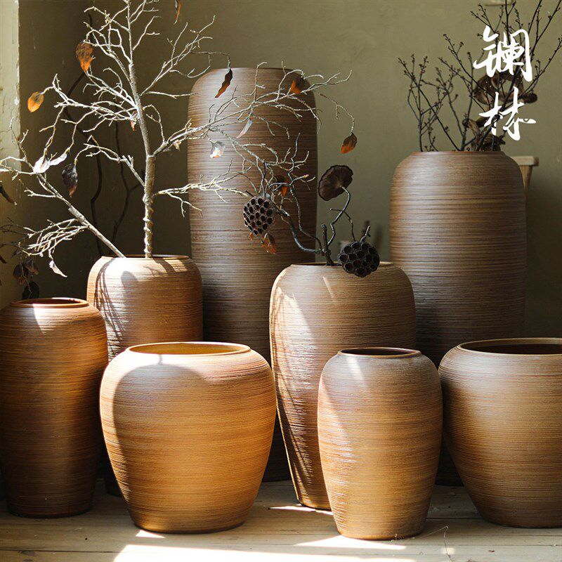 极速陶瓷花瓶大号大型落地u客厅插干燥花配干燥树枝陶罐复古民宿