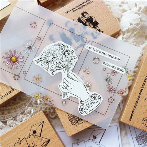 极速moodtape.橡胶皮木质印章书页花枝少年手L雏菊手账素材diymoo