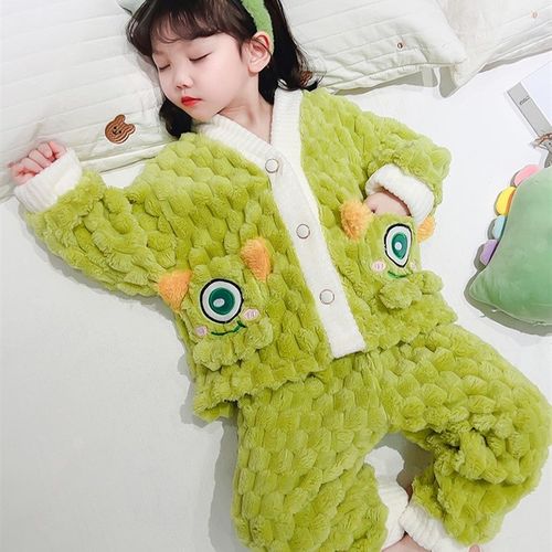 极速日本女童睡衣秋冬季法兰绒儿B童发热衣裤宝宝加绒加厚珊瑚绒