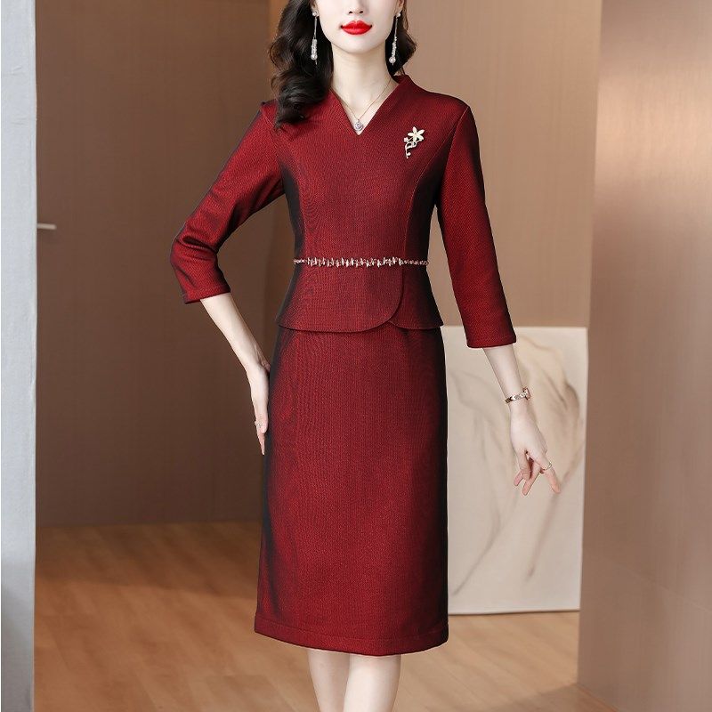 现货速发结婚喜婆婆婚宴装连衣裙秋天长袖婚礼妈妈礼服高贵年轻款