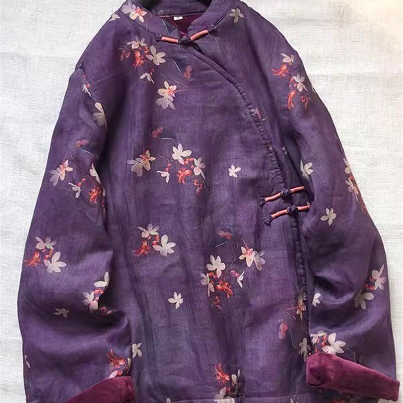 现货速发民族风复古装唐装旗袍盘扣小棉袄短款棉服冬季加绒加厚棉