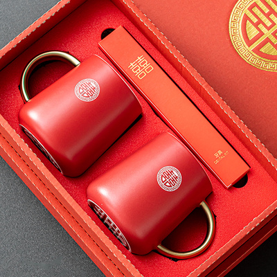 速发结婚牙刷杯子套装洗漱杯漱口杯一对洗漱用品陪嫁套装红色陶瓷