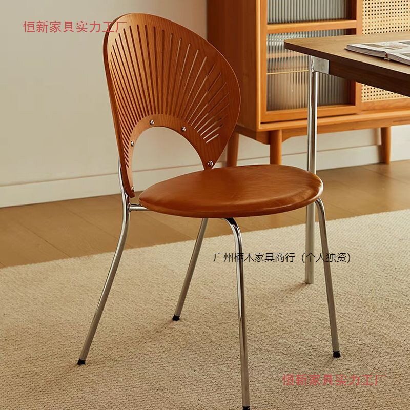 贝壳椅家用加厚餐桌椅简约实木椅商用铁艺靠背椅轻奢感休闲椅餐椅
