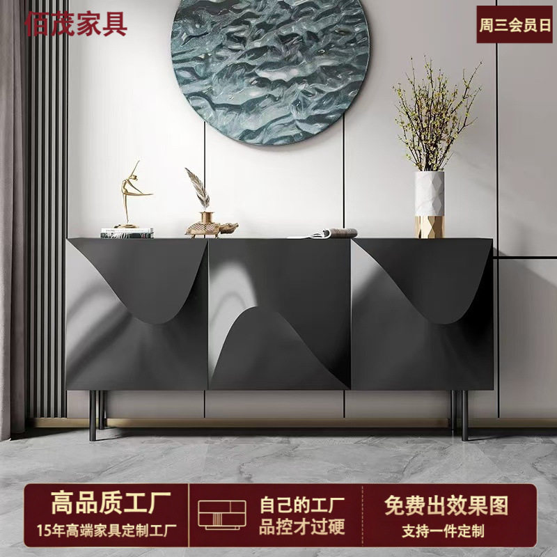 意式极简餐边柜轻奢现代茶水柜客厅创意设计黑色烤漆玄关柜储物柜