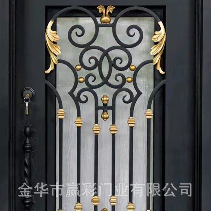 铁艺门别墅美式入户门锻铁大门欧式入户门手工玻璃双层钢化活动门