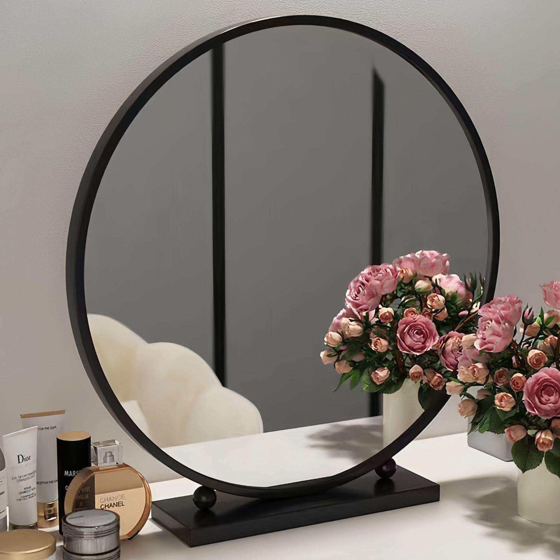 圆形梳妆镜轻奢化妆镜卧室桌面学生宿舍台式铁艺美妆镜梳妆台镜子