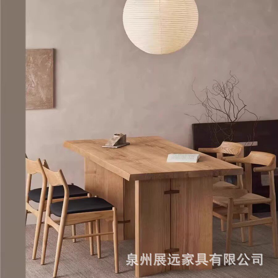 北欧实木白蜡木双拼大板原木桌长方形办公室泡茶桌实木餐桌沙发桌