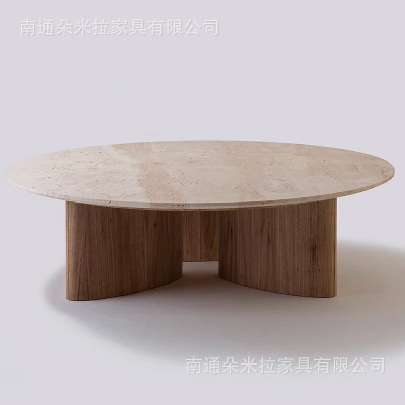 法式奶油风大理石茶几设计师别墅客厅小户型家用网红圆形实木茶台