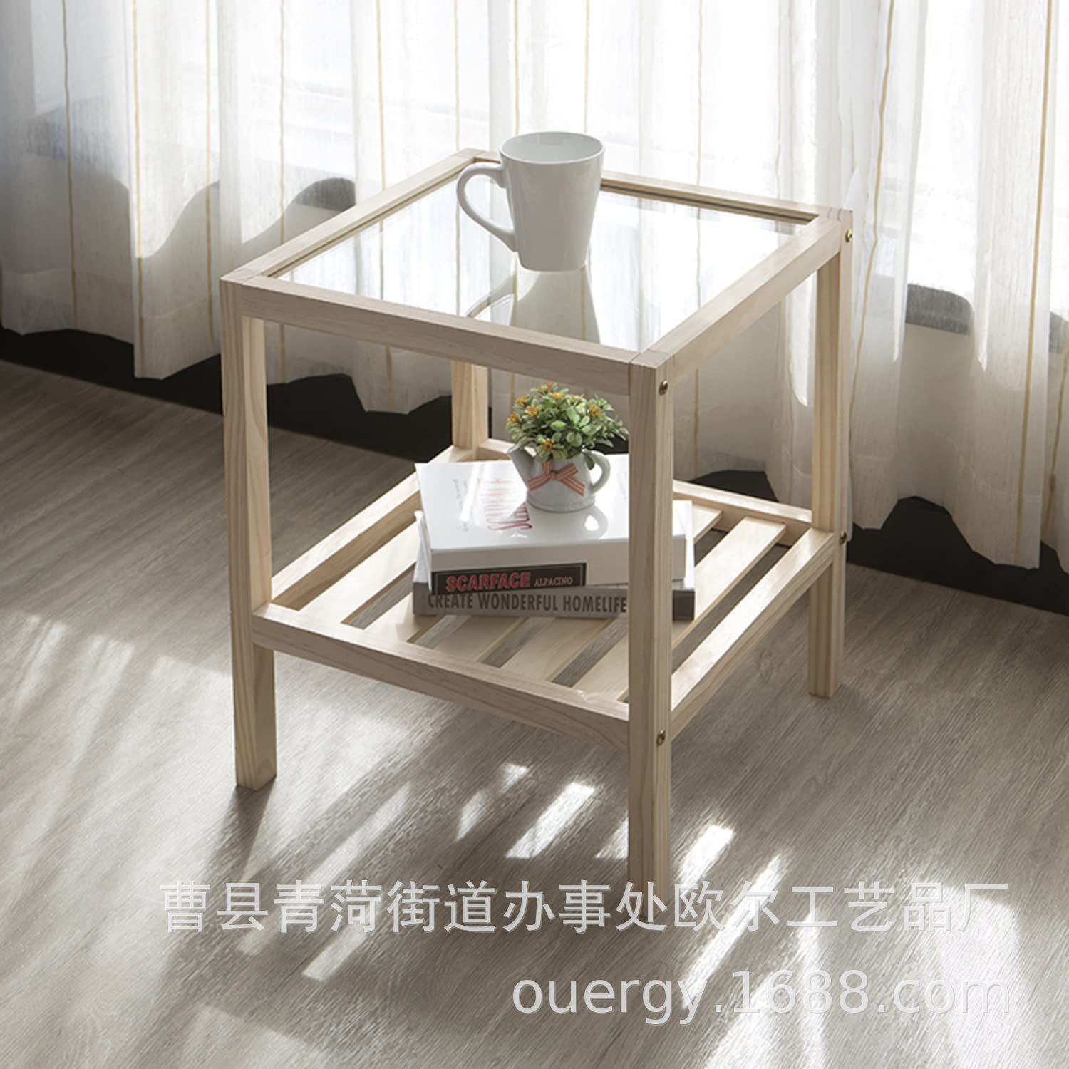 北欧风实木小茶几客厅沙发旁茶几透明玻璃沙发边茶几小茶桌跨境