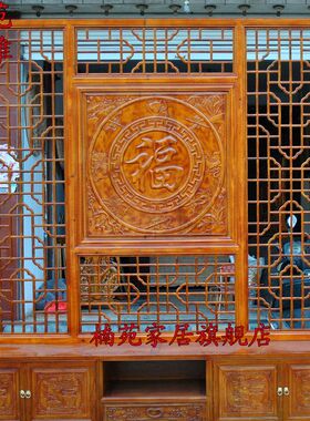 热销中式客厅电视柜屏风实木镂空花格背景M墙玄关柜隔断木雕仿古