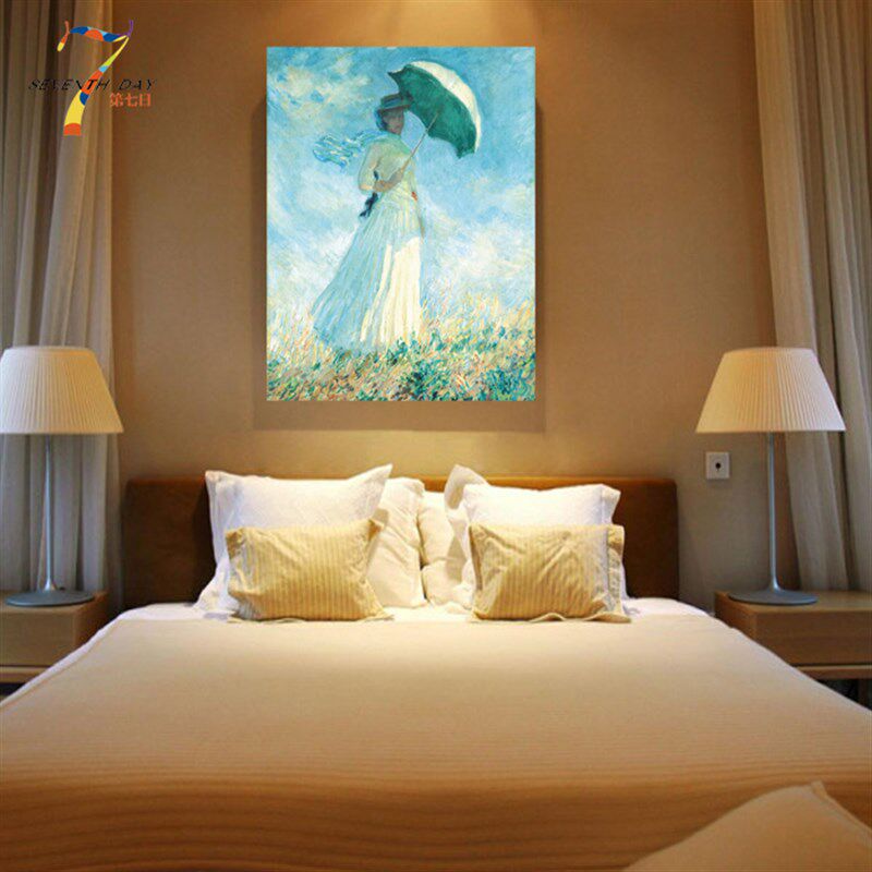 热销第七日莫奈撑阳伞的女人客厅卧室N装饰画简约人物油画