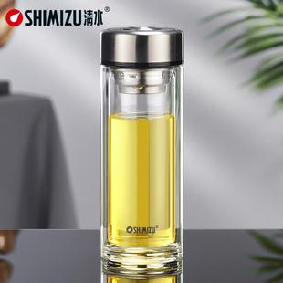 清水双层玻璃杯水杯男家用隔热男女茶杯便携车载水杯防烫玻璃杯