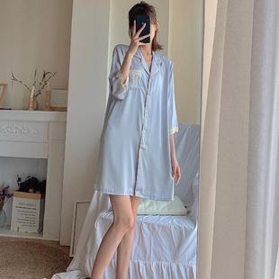 短裙丝绸家居服 冰丝睡裙女夏季 冰丝短袖 睡衣简约知性韩版 休闲衬衫