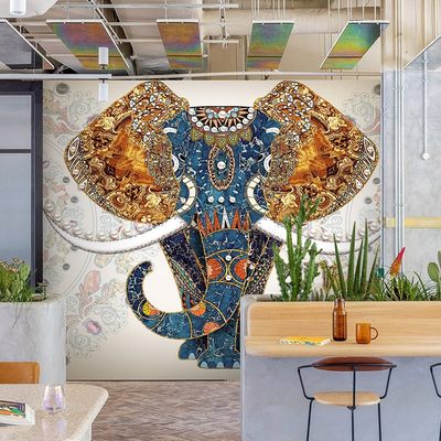 泰式大象背景壁纸东南亚泰国风情旅游社墙纸餐厅酒店装饰壁画定制