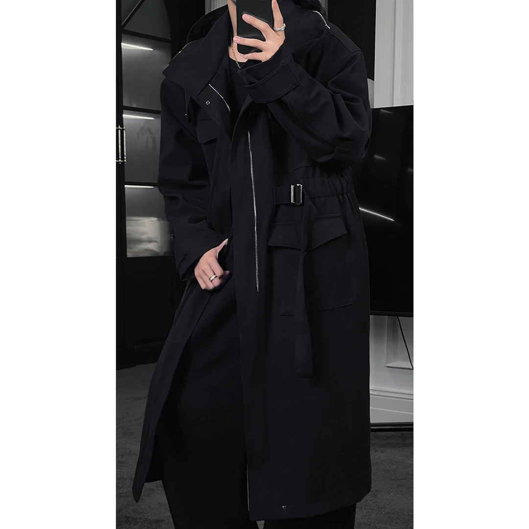 龙刀刀秋季新款潮流复古通勤风猎装高级感百搭长款宽领风衣外套