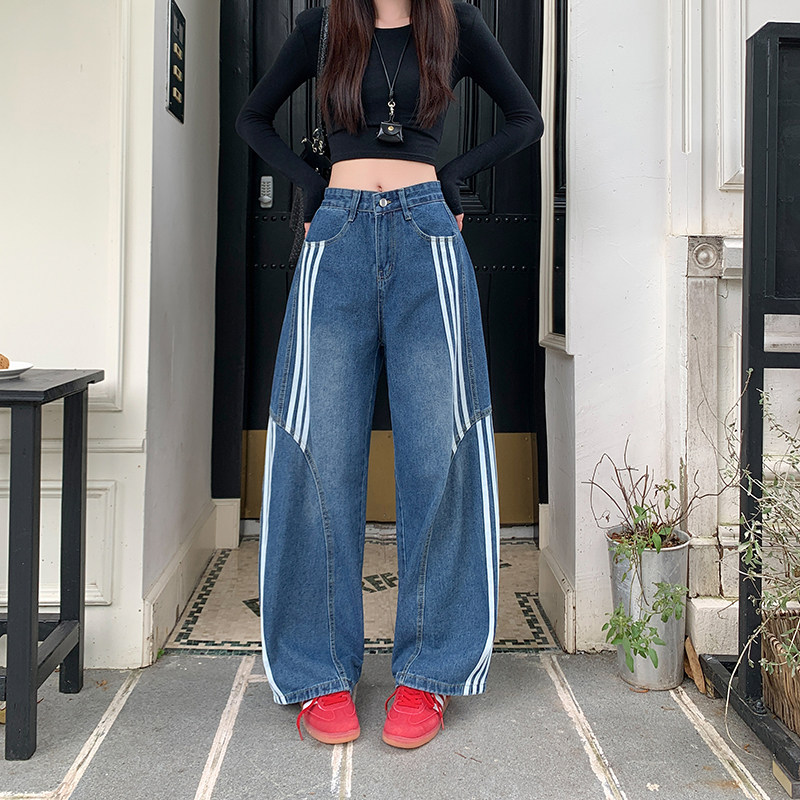 美式复古弯刀阔腿裤女款牛仔裤
