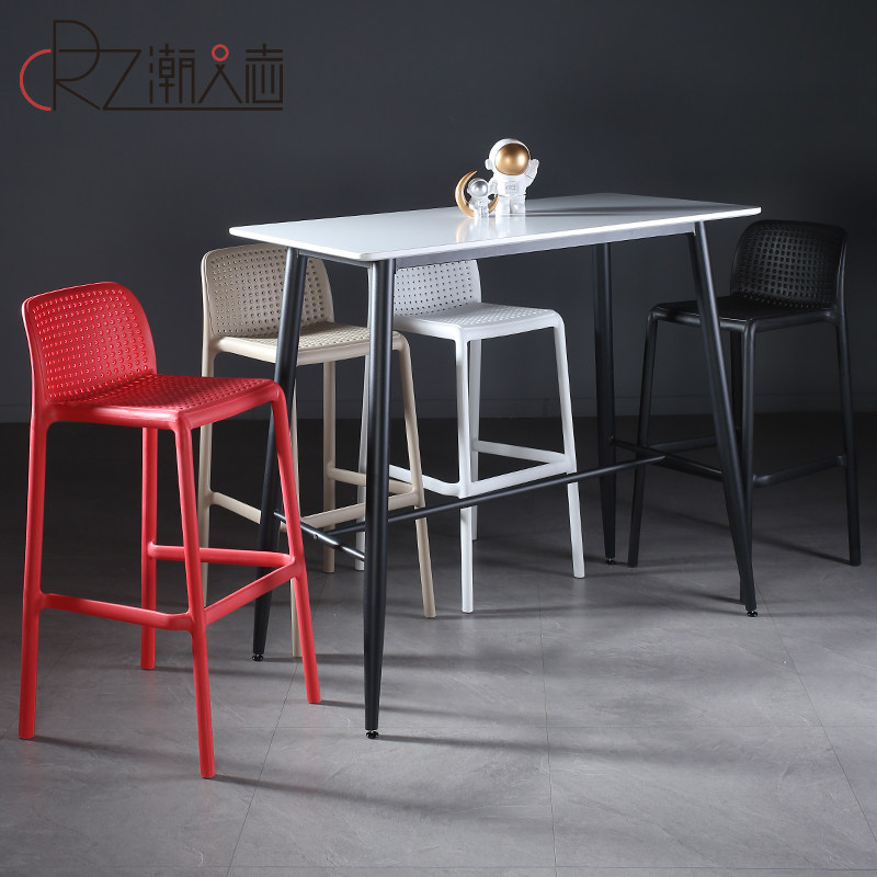 极速北欧吧台桌简约家用窄桌黑白色靠墙小吧台长方T形铁艺隔断高