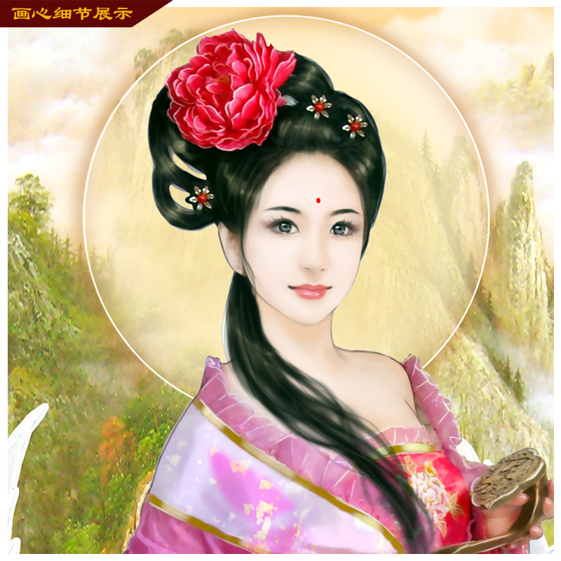 极速仙家堂口装饰九尾狐娘娘神像佛堂挂H画丝绸卷轴画已装裱中式