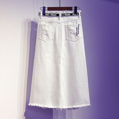 极速New Women skirnt White Denim Long skirts Letter print Ko