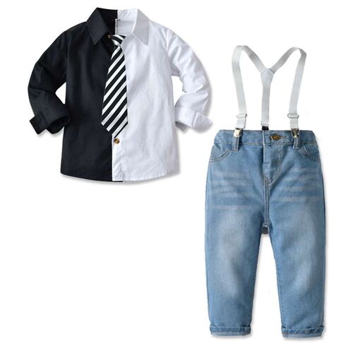 极速Boys long sleeve shirt set boys baby long Qsleeve black