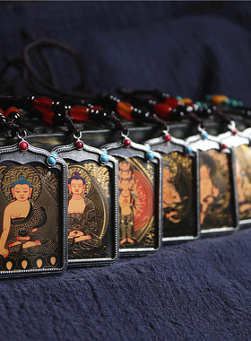 极速文玩小尺寸唐卡佛牌项链吊A坠挂件大黑天释迦摩尼观音男女随