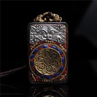 极速天然檀木镶嵌支巴扎r神兽六字真言莲花心经吊坠腰牌车挂吊坠