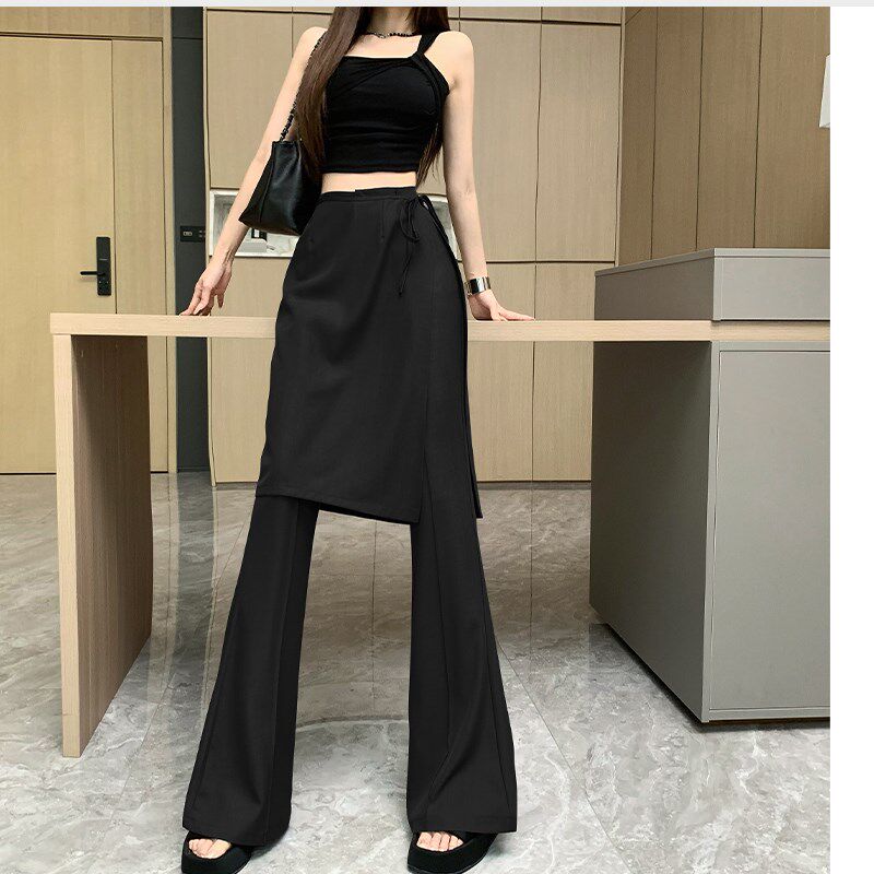 新品灰色微喇西装裤女夏季遮胯高腰屁帘J绑带裤裙垂坠感休闲拖地