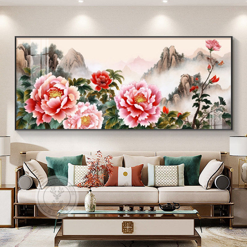 极速牡丹图花卉装饰画新中式x中堂客厅沙发背景墙挂画花开富贵吉