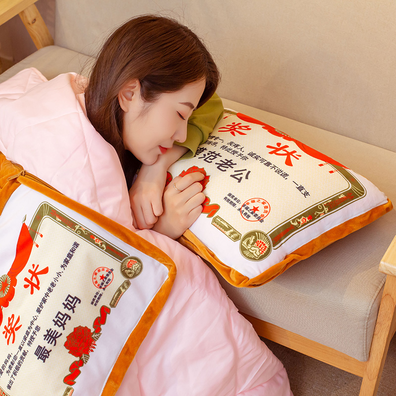 极速创意奖状抱枕靠垫送妈妈爸爸老师男女朋友可定制X抱枕被子两