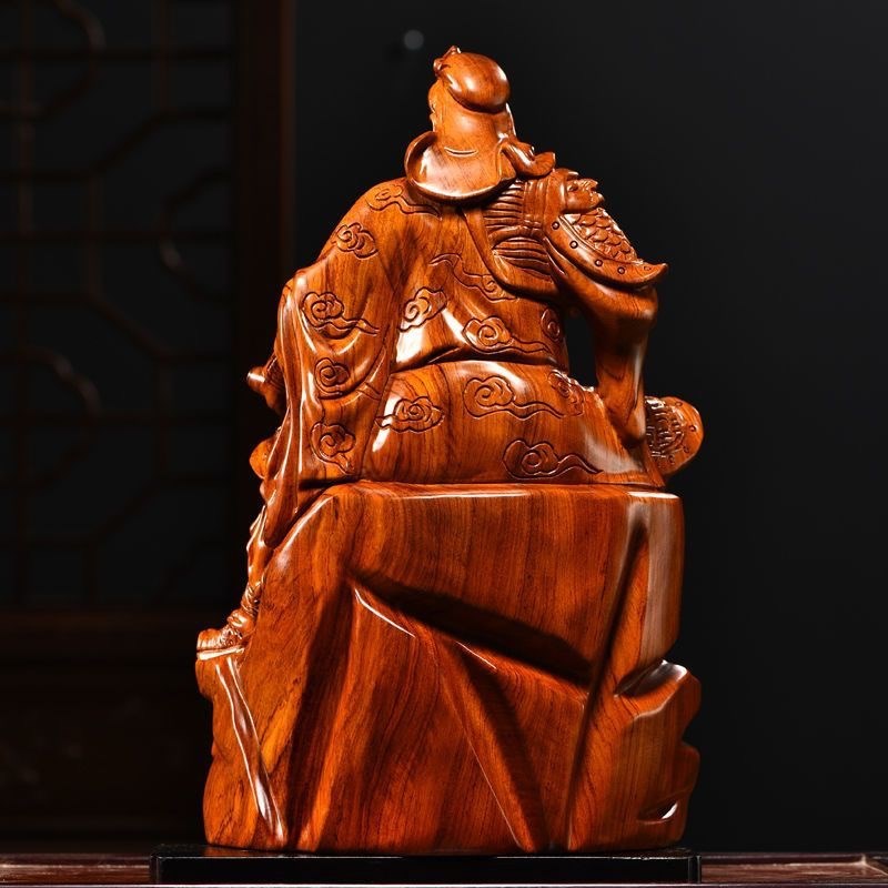 极速花梨木雕刻关公摆件关二爷实木坐H式看书文关公武财神关羽开