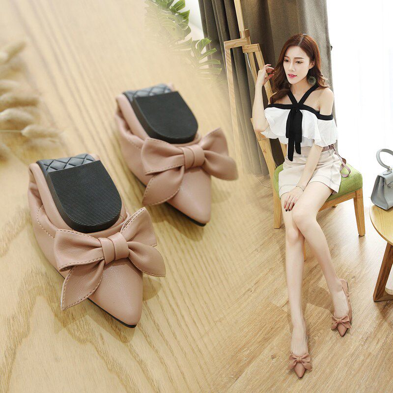 新品法式绝美尖头单鞋女一脚蹬不累脚平底鞋温柔鞋U晚晚风孕妇大